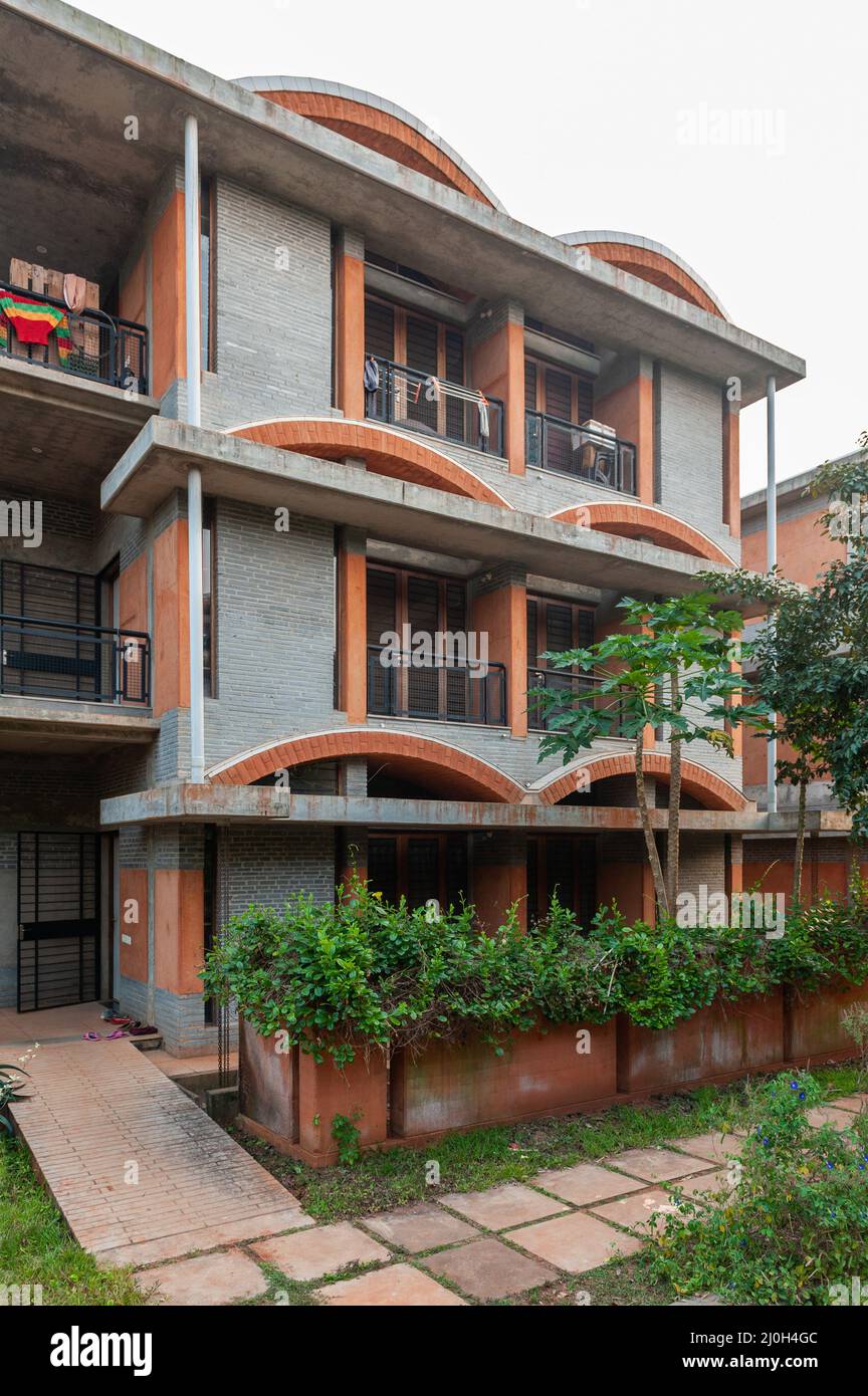 Auroville, India - 14 March 2022: Humanscapes Community in Residential Area. Designed by Suhasini Ayer. Finished building in 2019. Stock Photo
