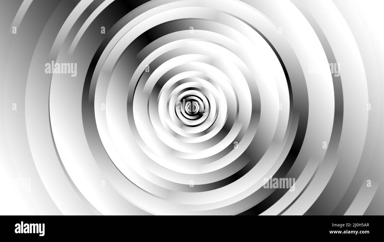 Geometric black and white circle shapes with spinning motion, computer