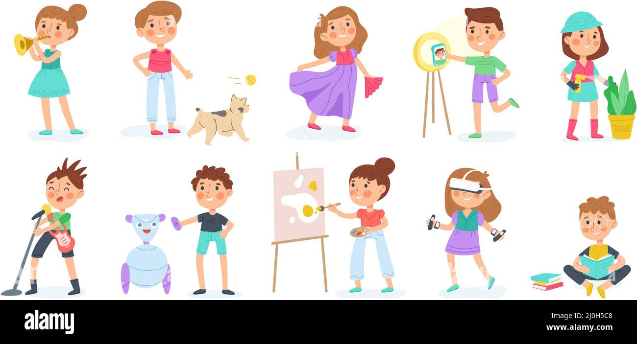 Children hobby, kids kindergarten activities, art, music and sport.  Preschool boys and girls creative hobbies vector illustration set. Kids  leisure Stock Vector Image & Art - Alamy