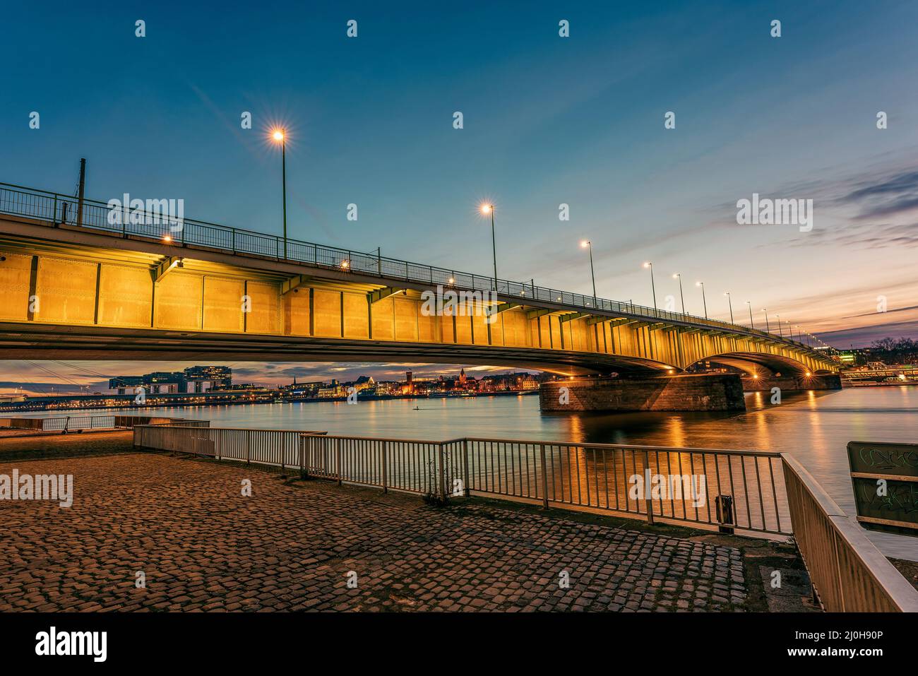 Deutzer Bridge in Cologne at the blue hour Stock Photo