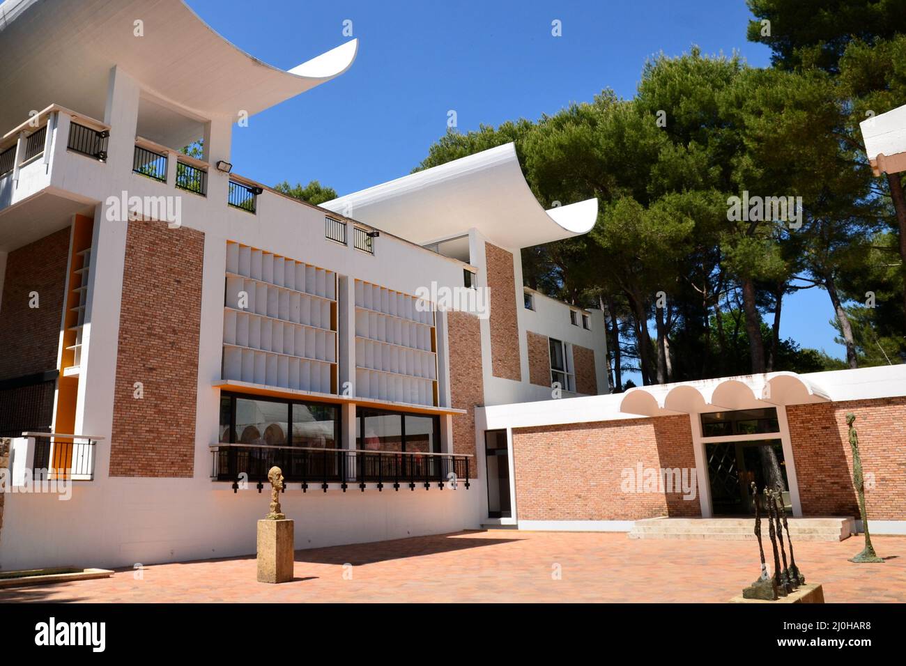 France, Saint Paul de Vence, the Foundation Maeght facade, this foundation is conceved to present exhibitions of modern and contemporary art. Stock Photo