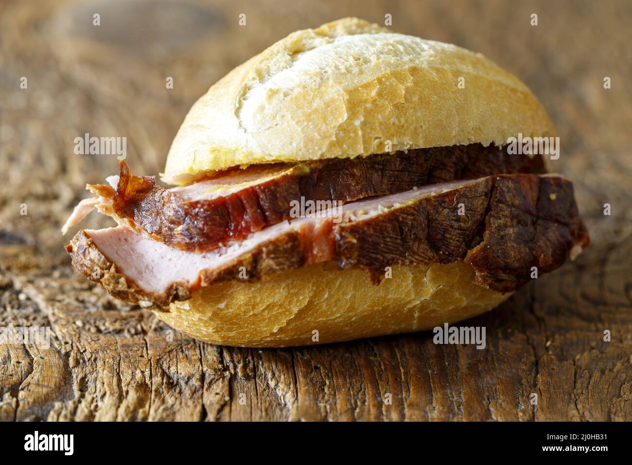 Bavarian liver loaf in a roll Stock Photo