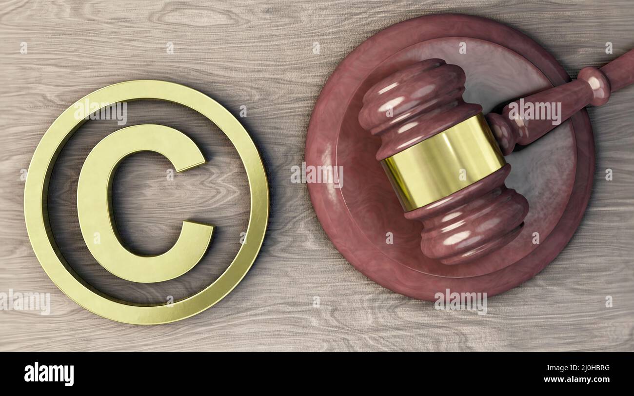 Copyright symbol and judges gavel Stock Photo