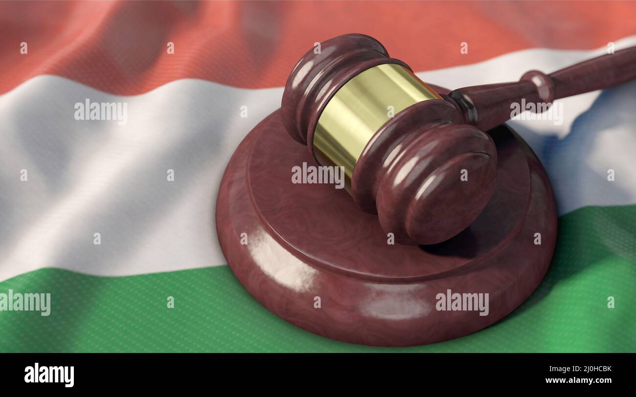 Judge's gavel on the flag of Hungarian Stock Photo