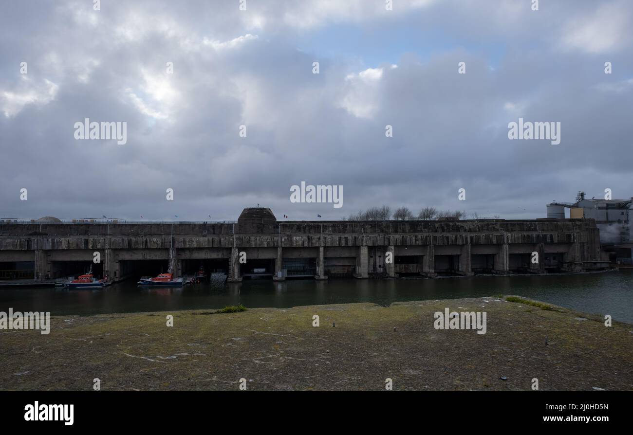 Saint Nazaire, France - March 2, 2022: German submarine base in Saint Nazaire. It's a fortified U-boot pens built by Germany during the Second World W Stock Photo