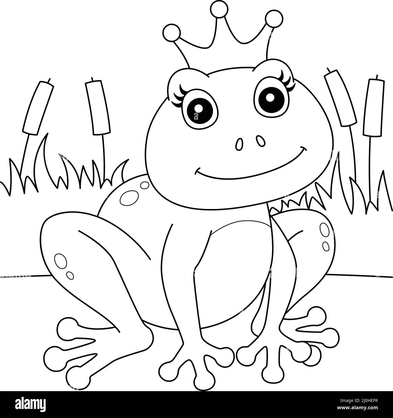 Frog With A Crown Coloring Page for Kids Stock Vector