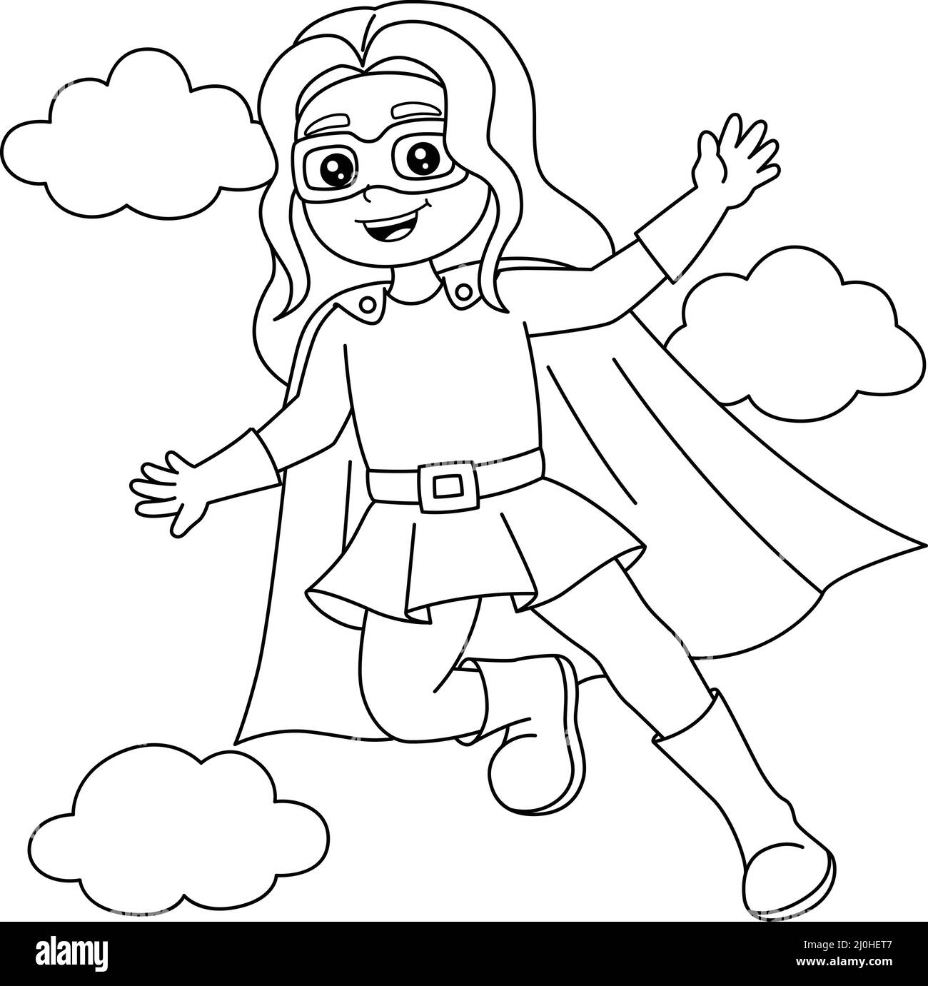 Superhero Girl Coloring Page for Kids Stock Vector