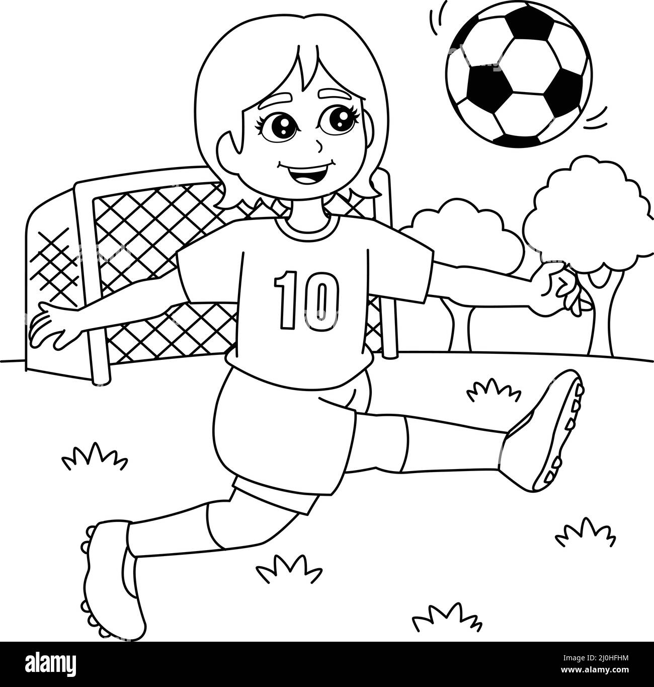 Girl Playing Soccer Coloring Page for Kids Stock Vector Image ...