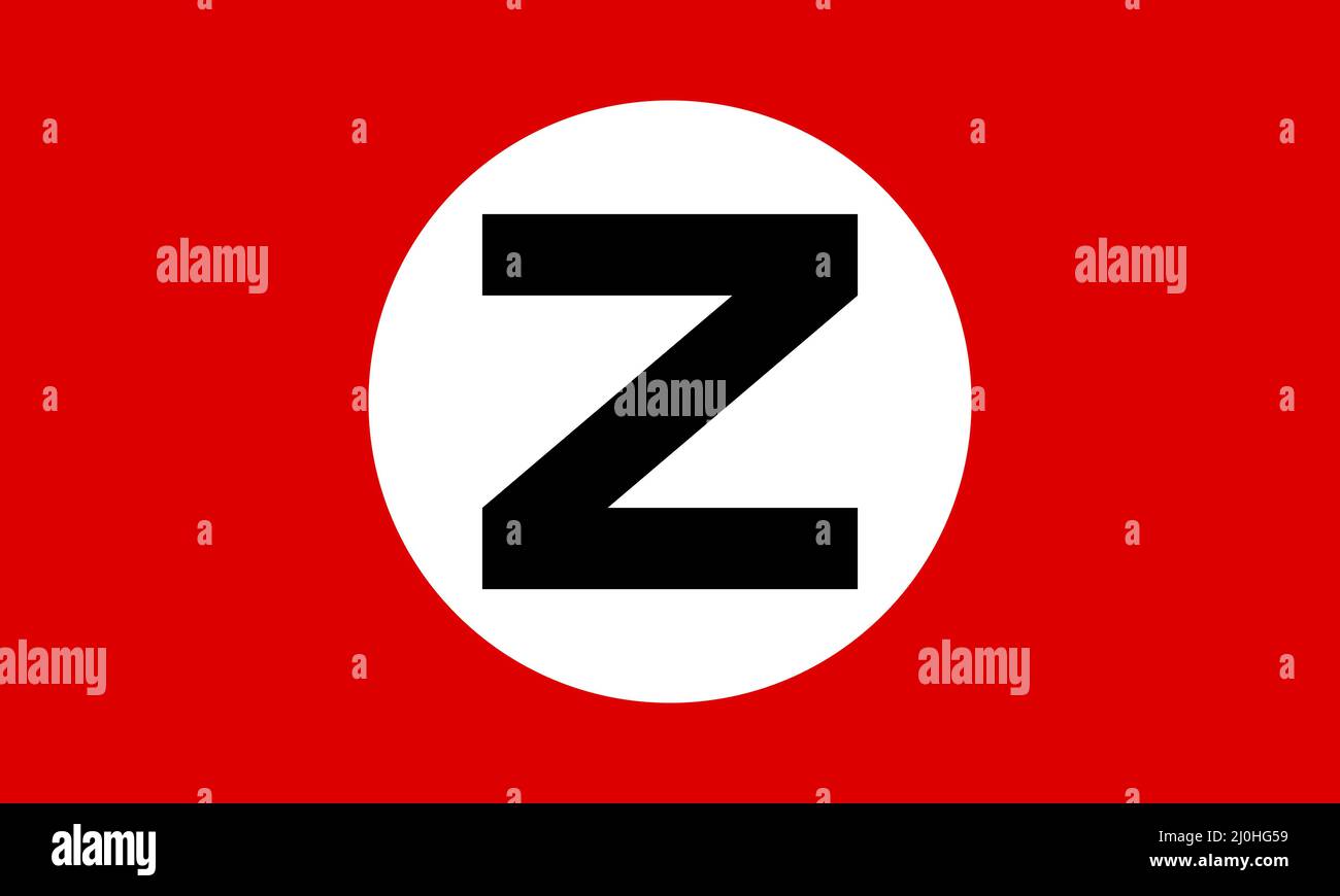 Conceptual variation of Nazi flag with Z sign used by russia in war against Ukraine Stock Vector
