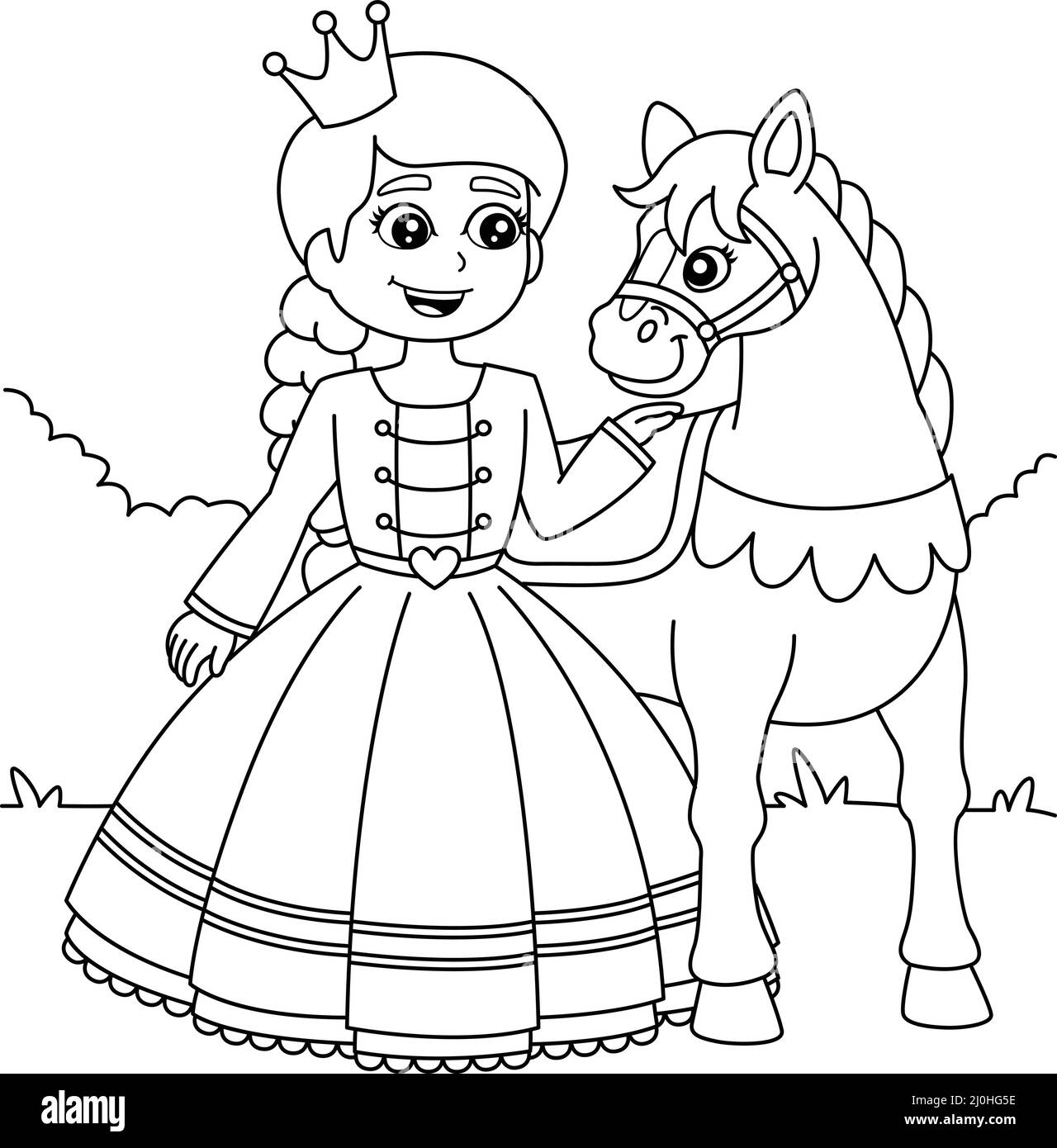Princess And Horse Coloring Page for Kids Stock Vector Image & Art Alamy