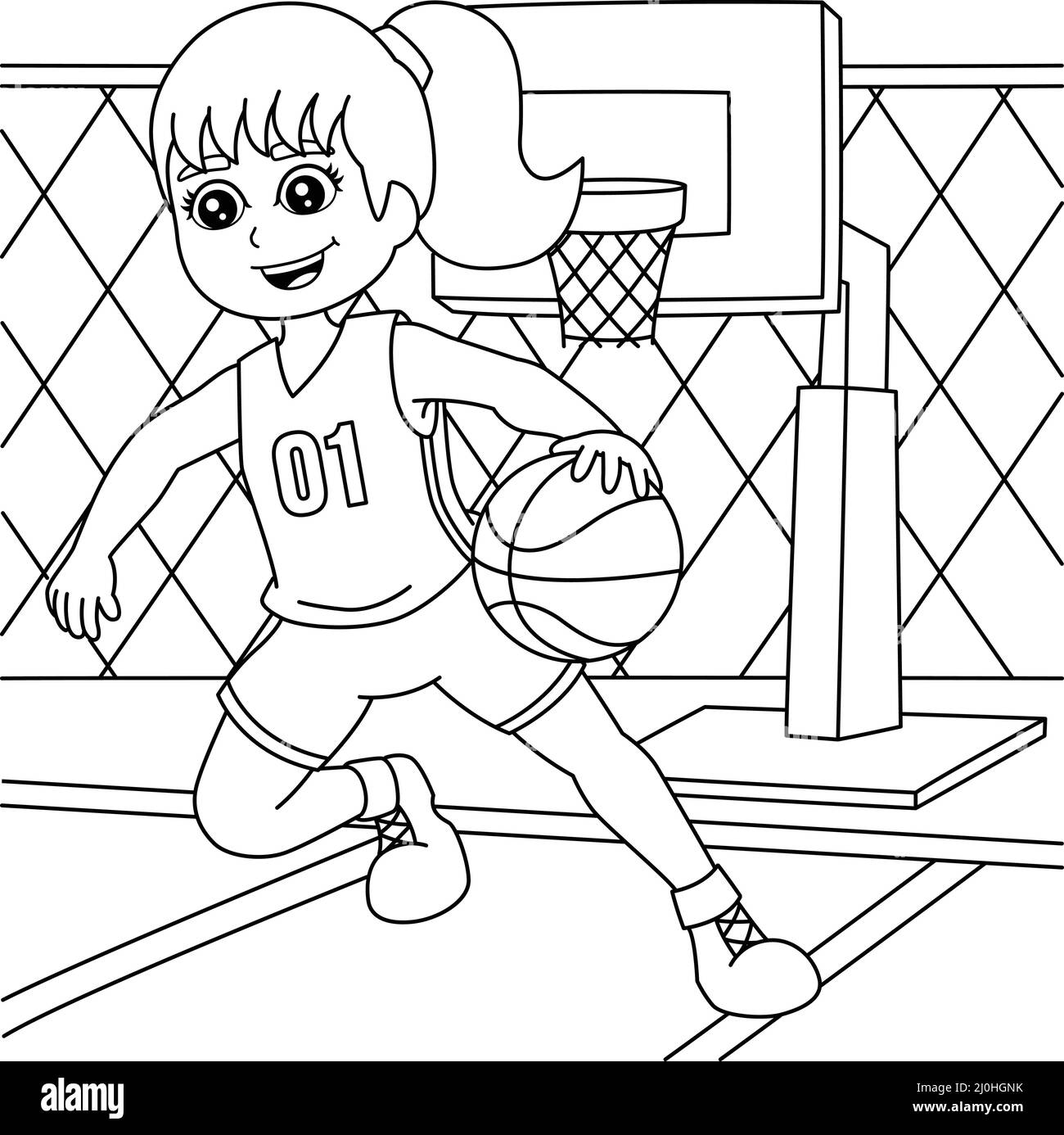Sports Coloring Book: a Basketball Boy Throws a Ball into a