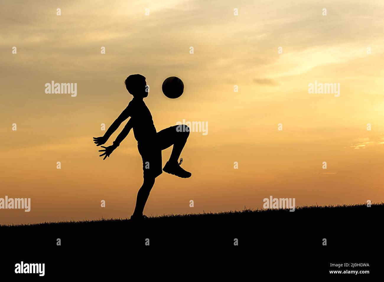 Silhouette Boy Kicking Soccer Ball Hi Res Stock Photography And Images Alamy