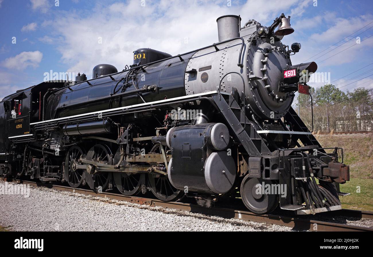 Southern Railway 4501 is a preserved Ms class 2-8-2 'Mikado' type steam locomotive built in Oct. 1911 by the Baldwin Locomotive Works in Philadelphia. Stock Photo