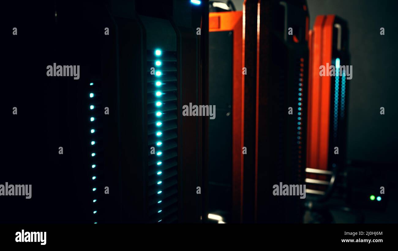 Clean industrial interior of a data server room with servers Stock ...