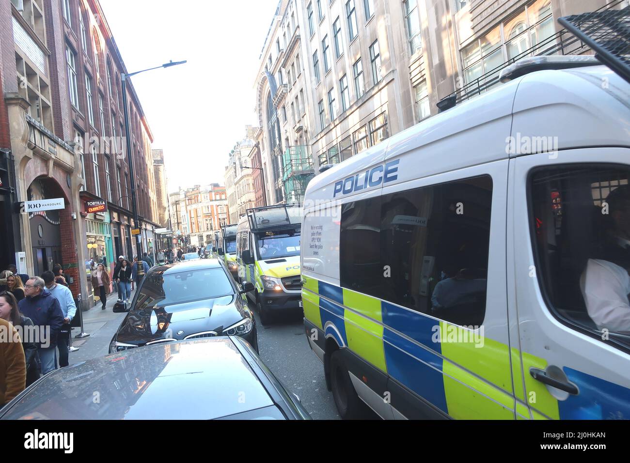 London.19th March 2022. Anti-vaxxers march through Soho. Credit: Brian minkoff/Alamy Live News Stock Photo