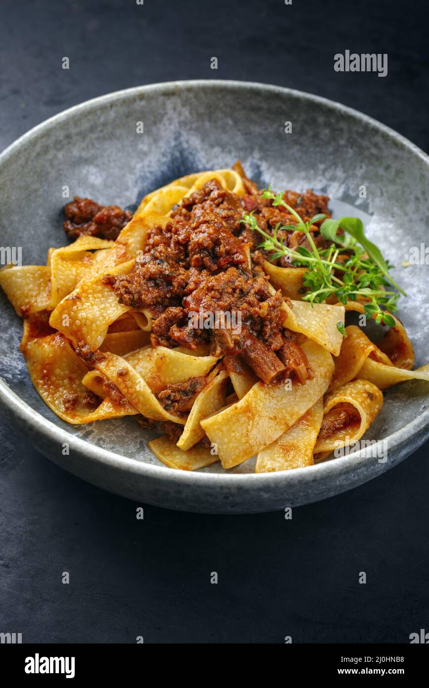 Modern style traditional Italian ragu alla bolognese sauce with ...