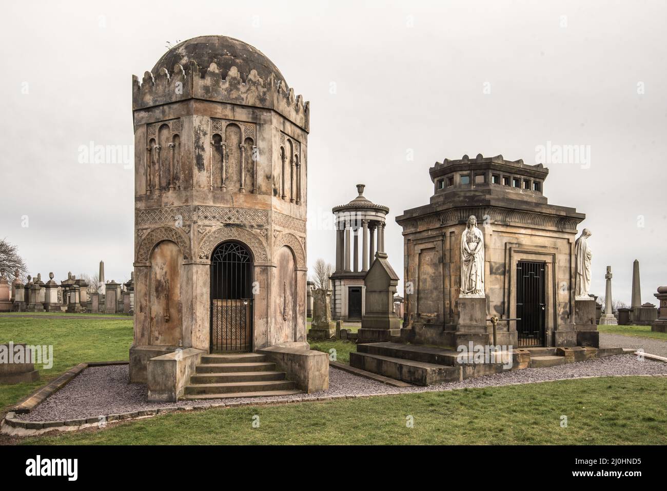 The Victorian Glasgow Necropolis burial ground. Monuments here designed