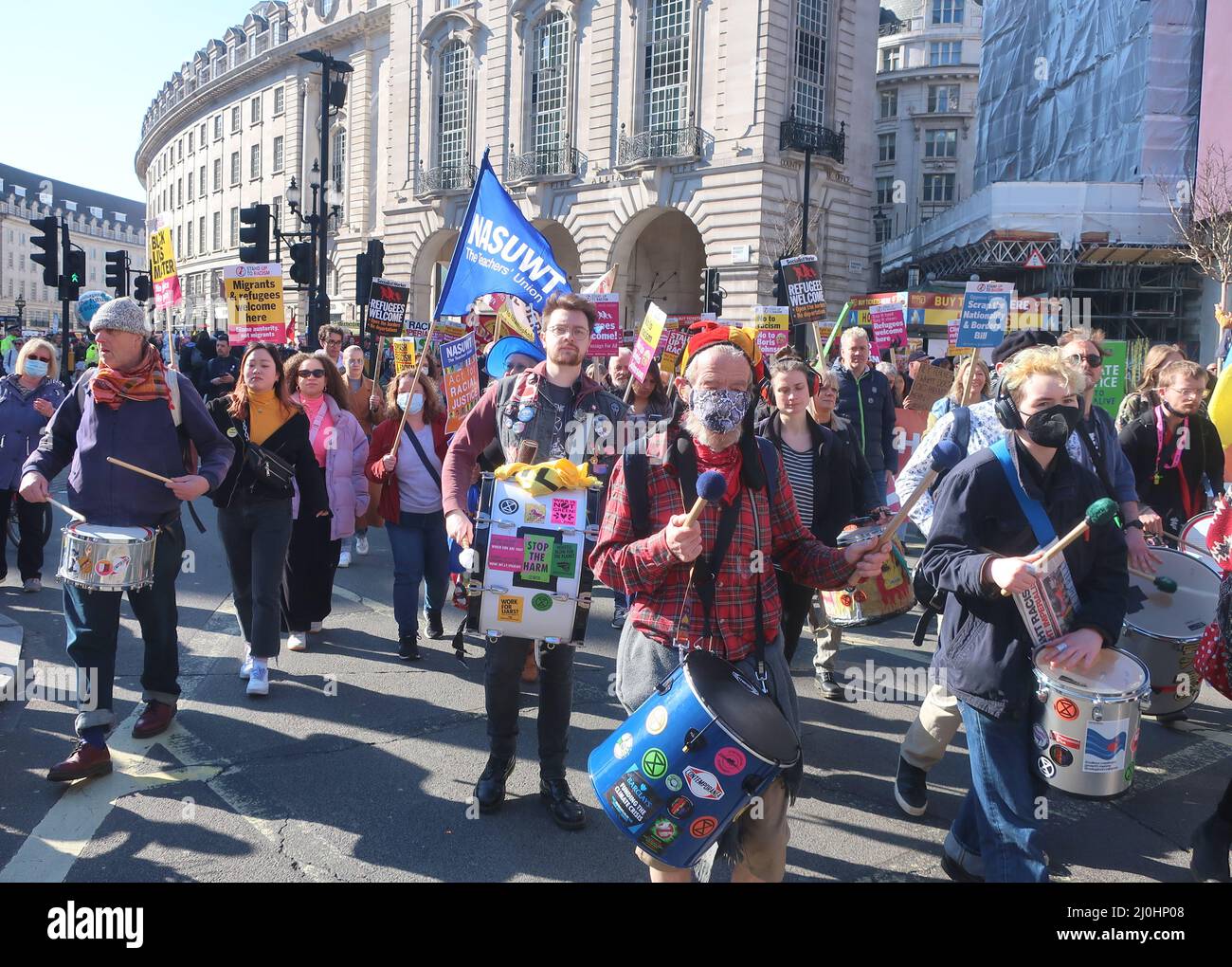 London.19th March 2022. Anti-racism march cuts through London's West End. Credit: Brian Minkoff/Alamy Live News Stock Photo