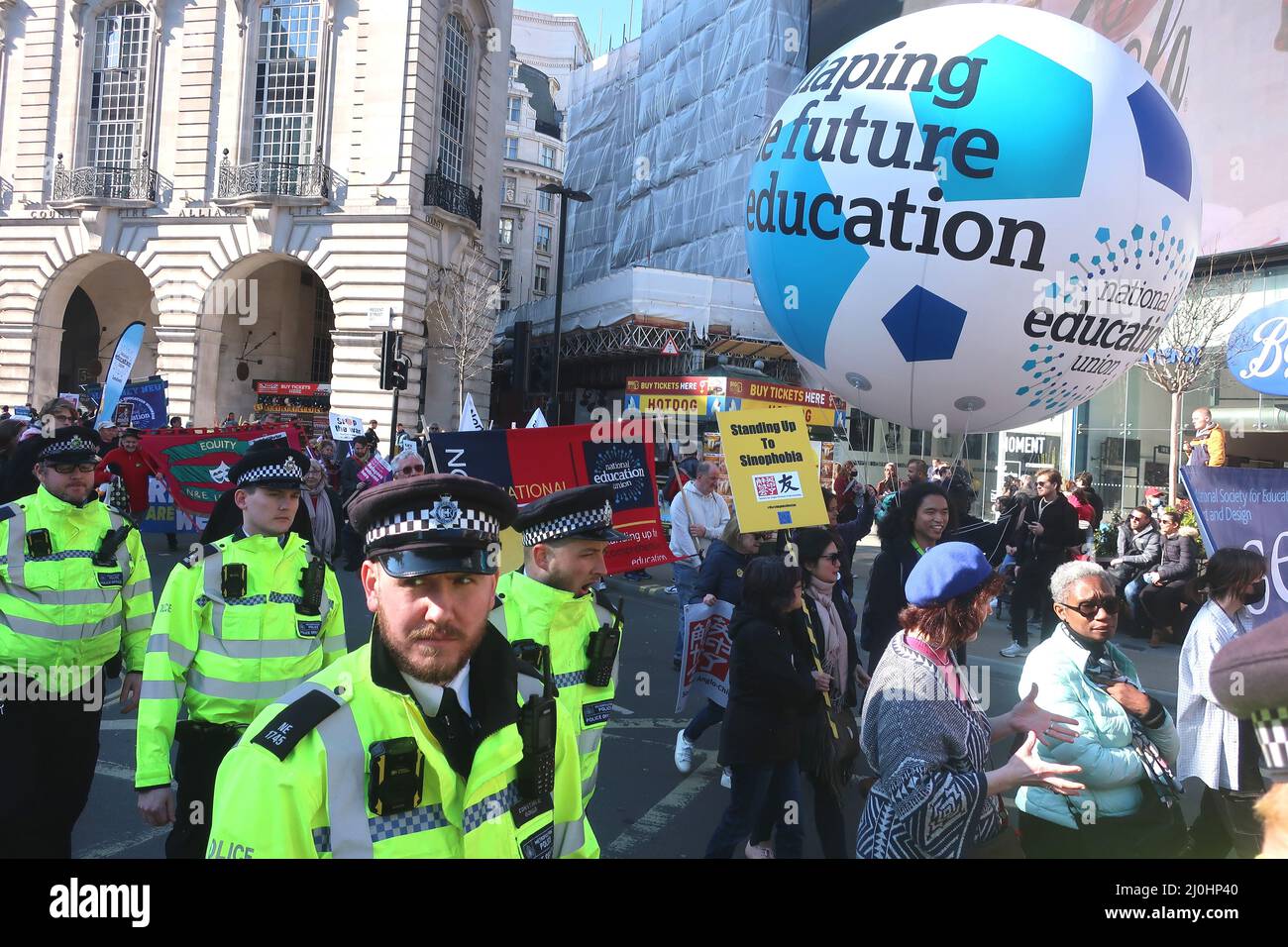 London.19th March 2022. Anti-racism march cuts through London's West End. Credit: Brian Minkoff/Alamy Live News Stock Photo