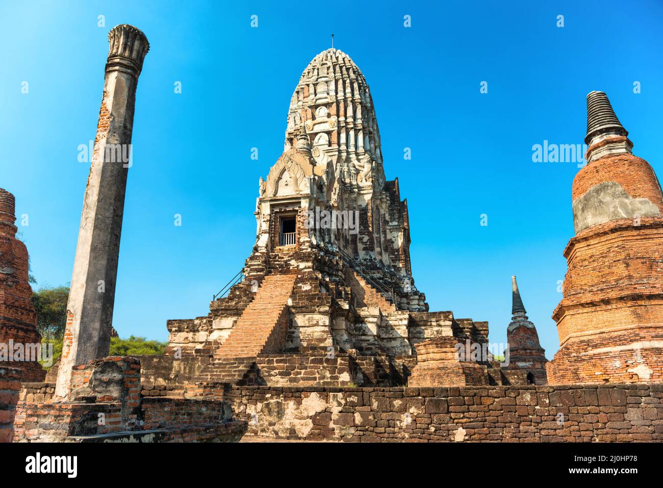 Buddhist temple Wat Ratchaburana and its prang in Ayutthaya Stock Photo