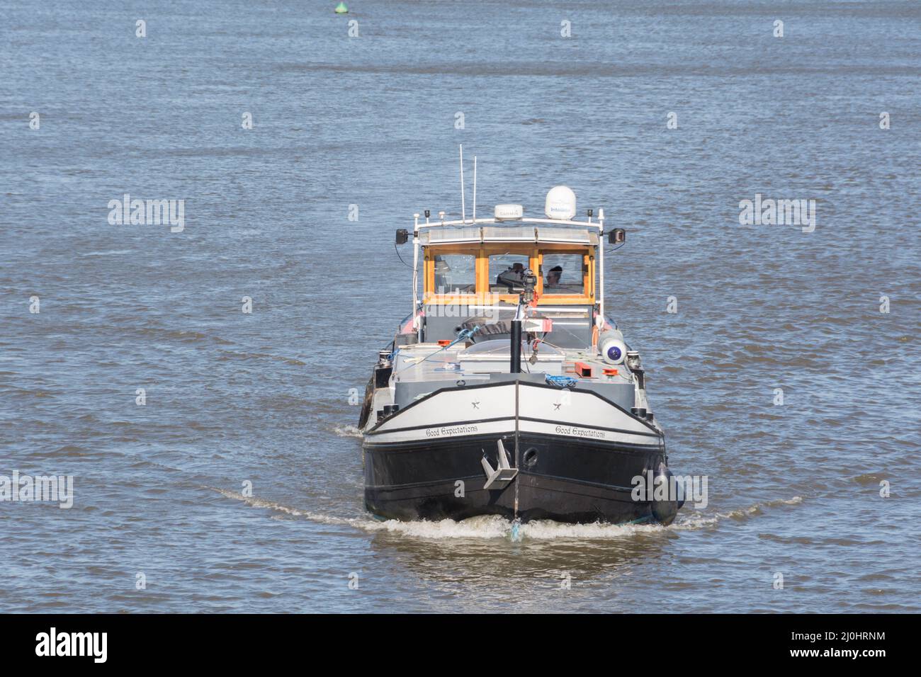 Good Expectations houseboat cruising down the River Thames in London, England, UK Stock Photo