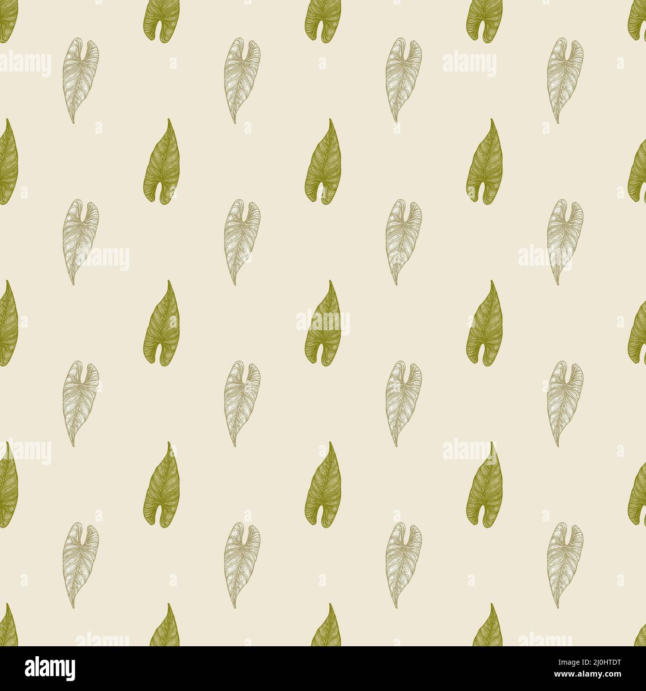 Engraving leaf araceae seamless pattern. Vintage leaves background. Repeated texture in hand drawn style for fabric, wrapping paper, wallpaper, tissue Stock Vector