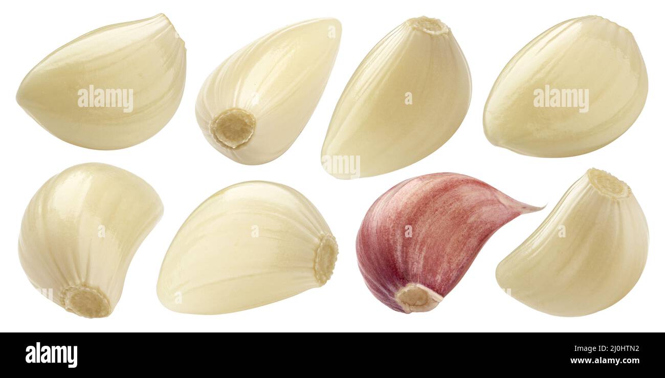Peeled garlic cloves isolated on white background Stock Photo - Alamy