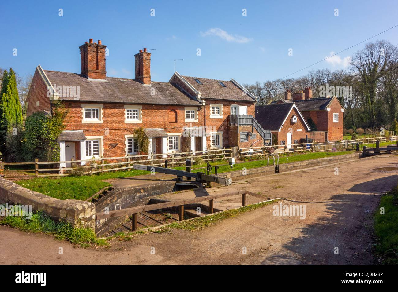 Canal side cottages at Tyrley locks on the Shropshire union canal near