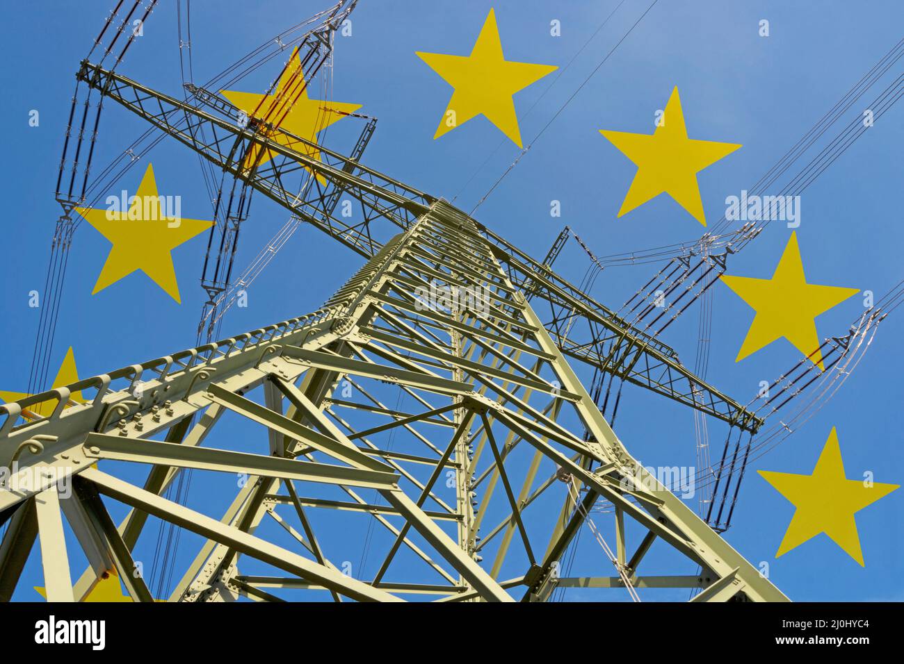 Electricity market in Europe. Symbolic image with European stars in background Stock Photo