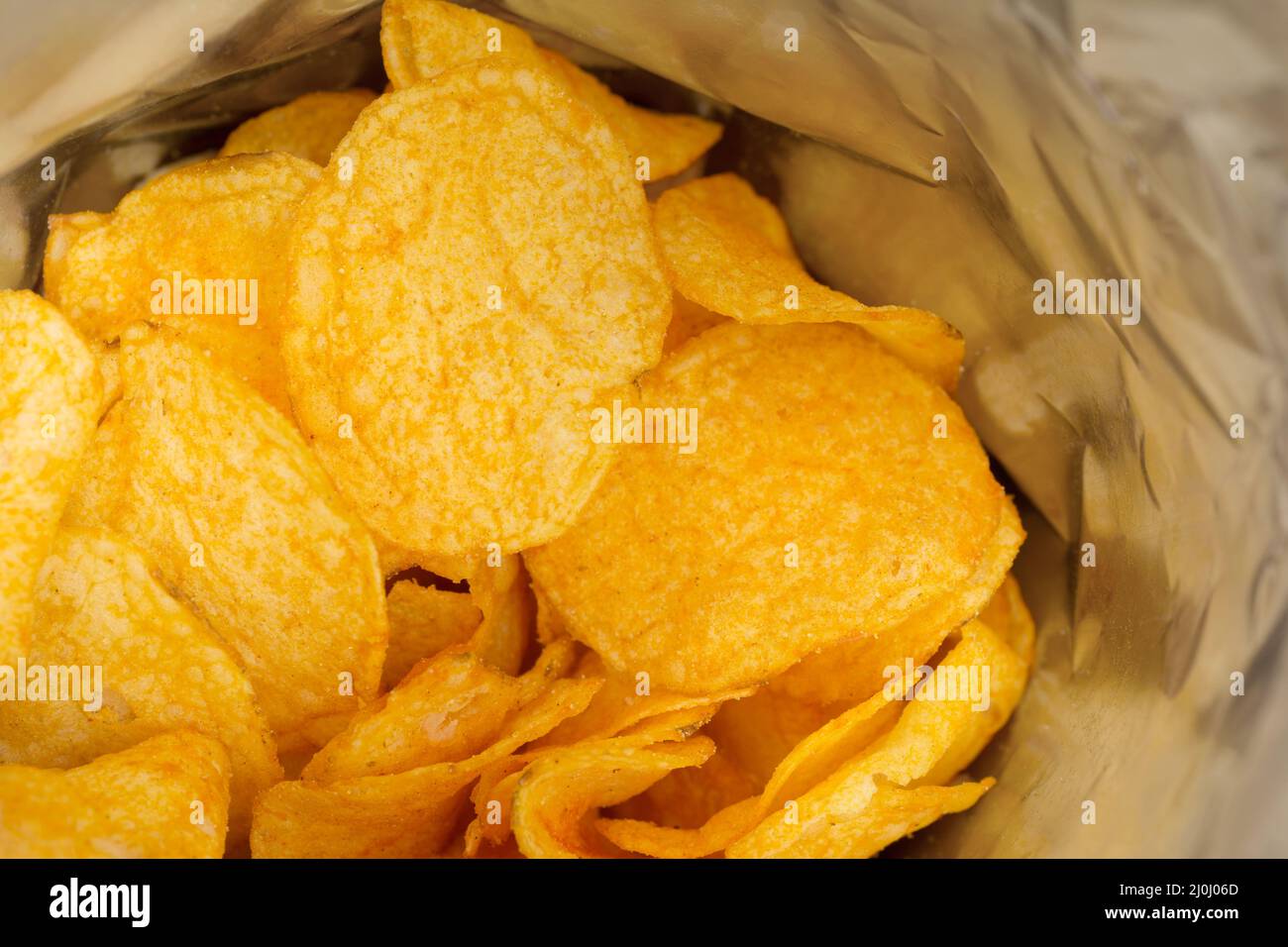 Look in a potato chips bag Stock Photo