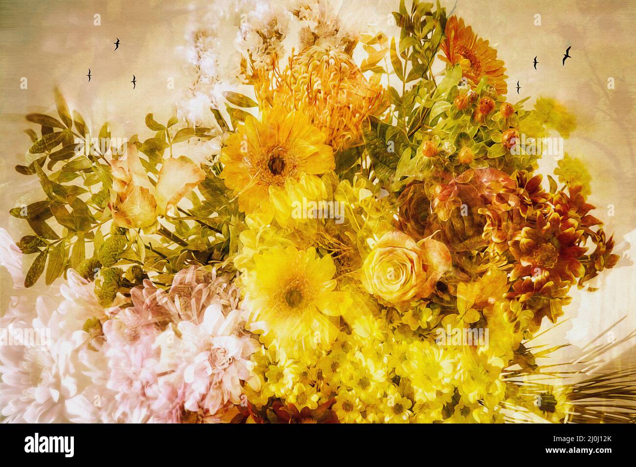 FLORAL ART: Bunch of Autumn Flowers  (HDR-Image) Stock Photo