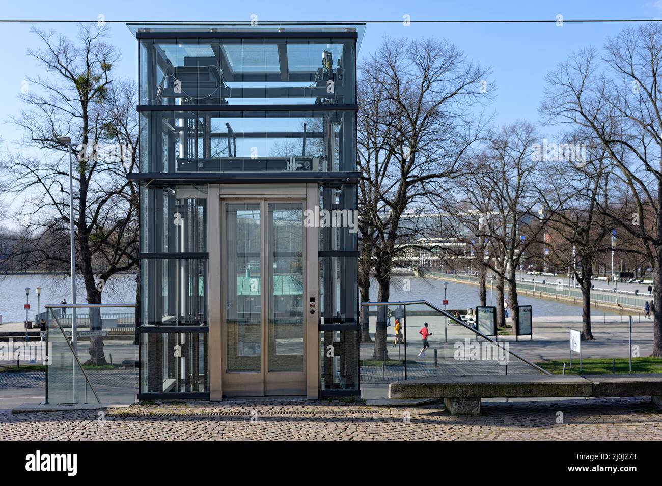 Modern elevator for wheelchairs and bicycles at the Sprengel Museum