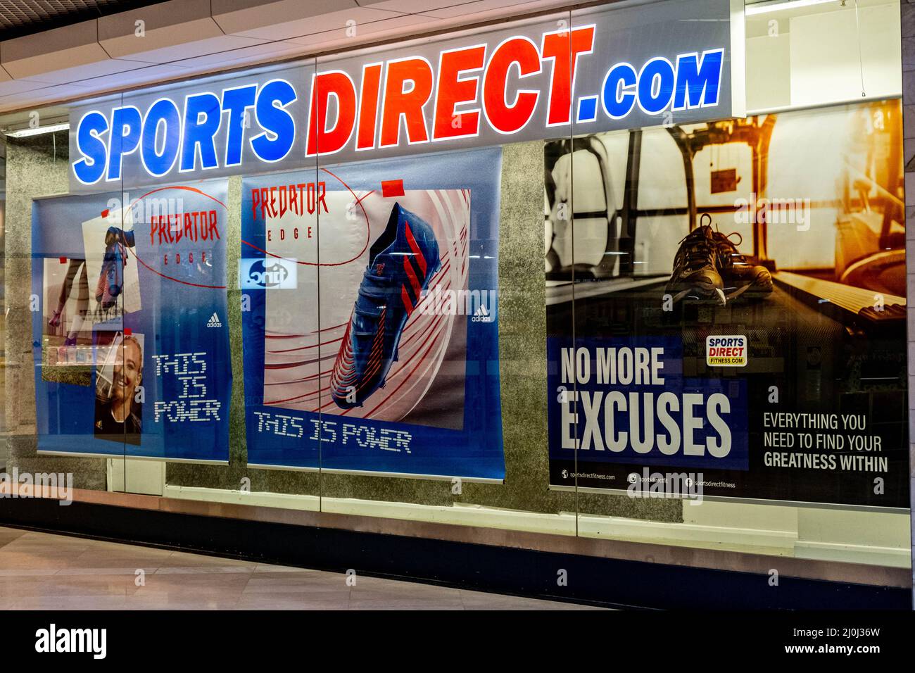 Epsom Surrey London UK, March 19 2022, Sports Direct High Street Sportsware Fashion Retailer Stock Photo