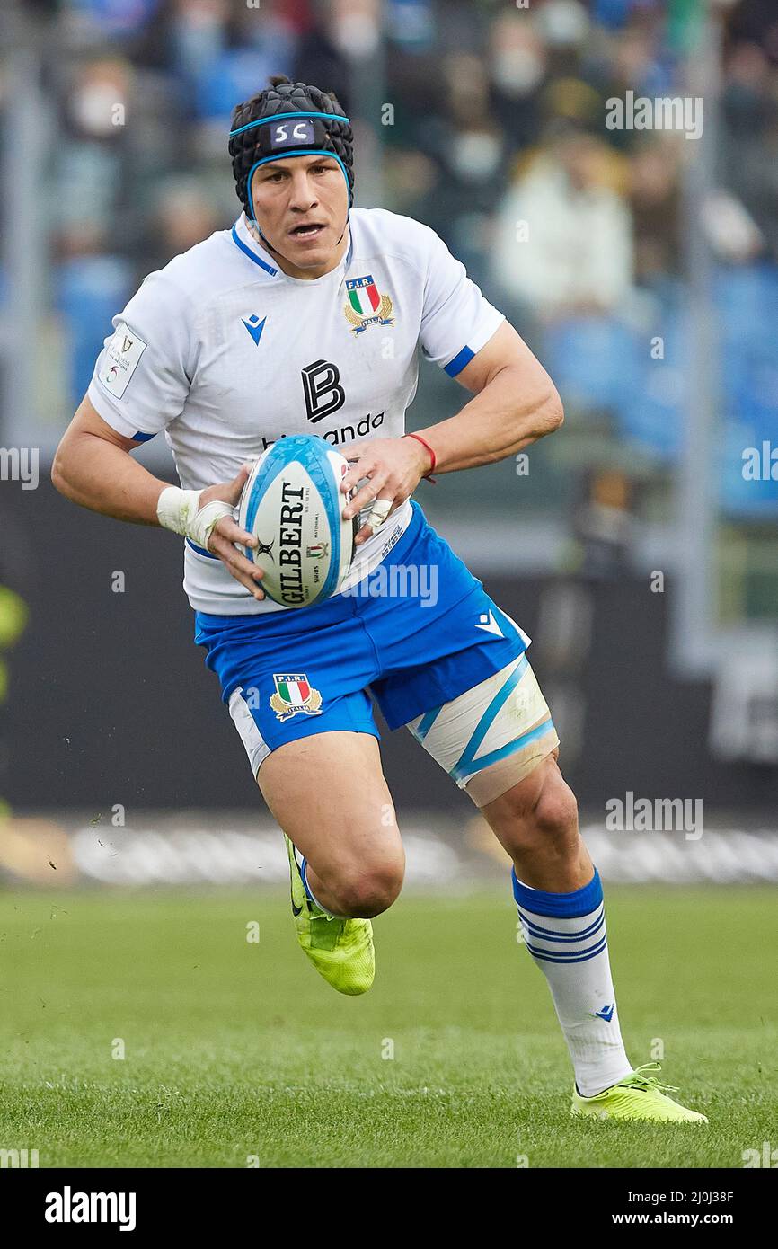 Rome, Italy. 12 March, 2022. Juan Ignacio Brex of Italy in action during the Guinness Six Nations match between Italy and Scotland at Stadio Olimpico Stock Photo