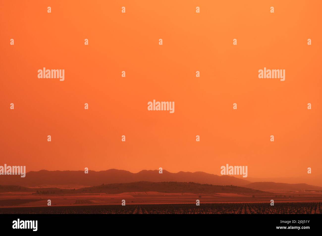 detail of mountains and skies bathed in haze or sahara dust Stock Photo