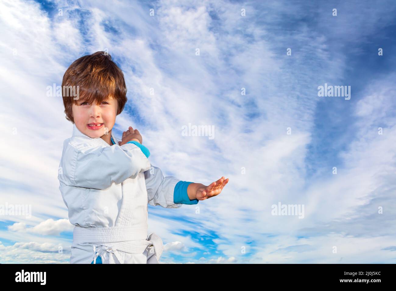 Handsome boy practices judo Stock Photo