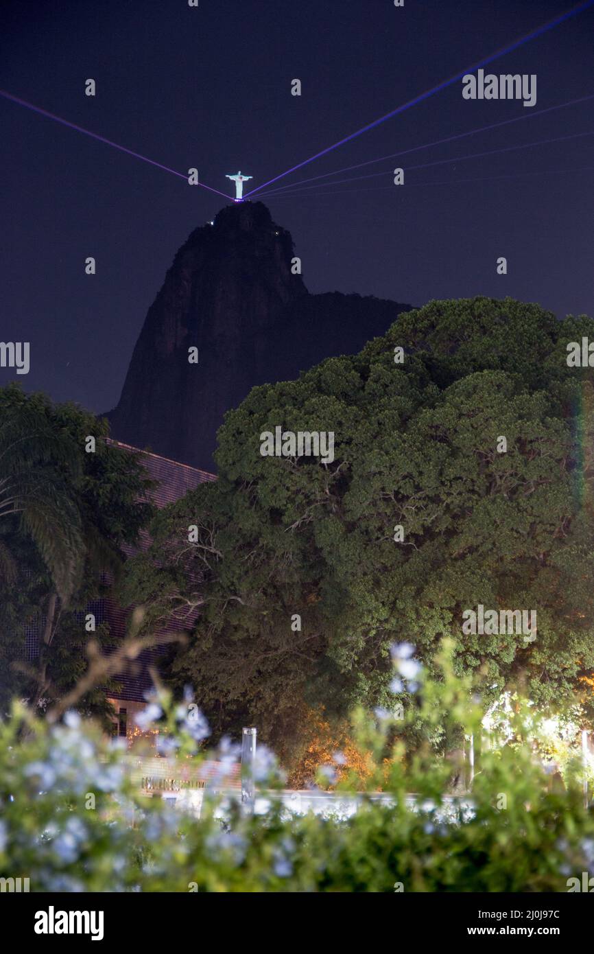 christ the redeemer illuminated in Rio de Janeiro, Brazil - March 01 ...