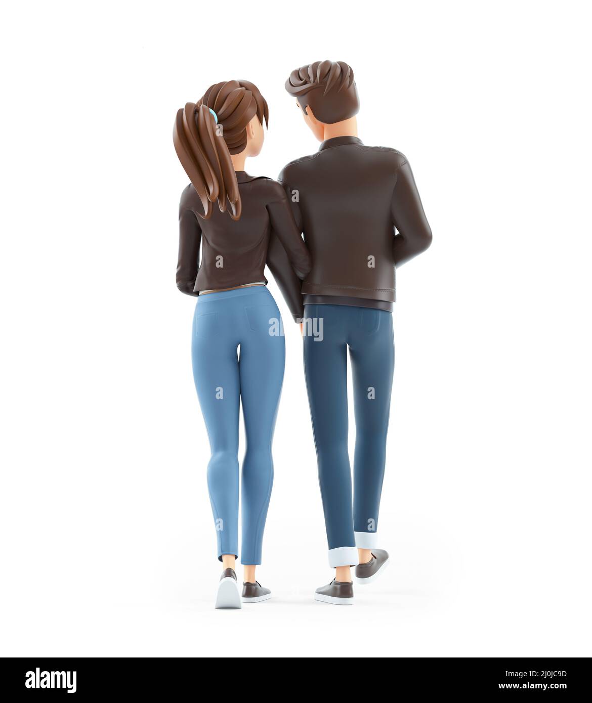 3d cartoon couple walking away, illustration isolated on white ...