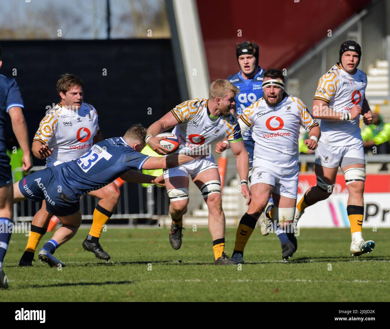 19th March  2022, Greater Manchester, England. Gallagher Premiership Rugby  at the AJ Bell Stadium home ground Sale Sharks  V Wasps.  Final score 26-41 for Wasps . All images © Robert Leyland No use without prior permission. Stock Photo