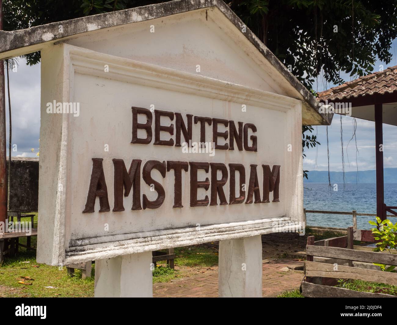 Ambon Island, Indonesia - Feb 2018: Fort Amsterdam (also formerly known as Blokhuis Amsterdam) is a fort and a blockhouse in Hila town, Leihitu Subdis Stock Photo