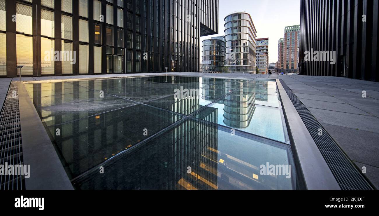 Design hotel Hyatt Regency Duesseldorf in the Medienhafen, Duesseldorf, Germany, Europe Stock Photo