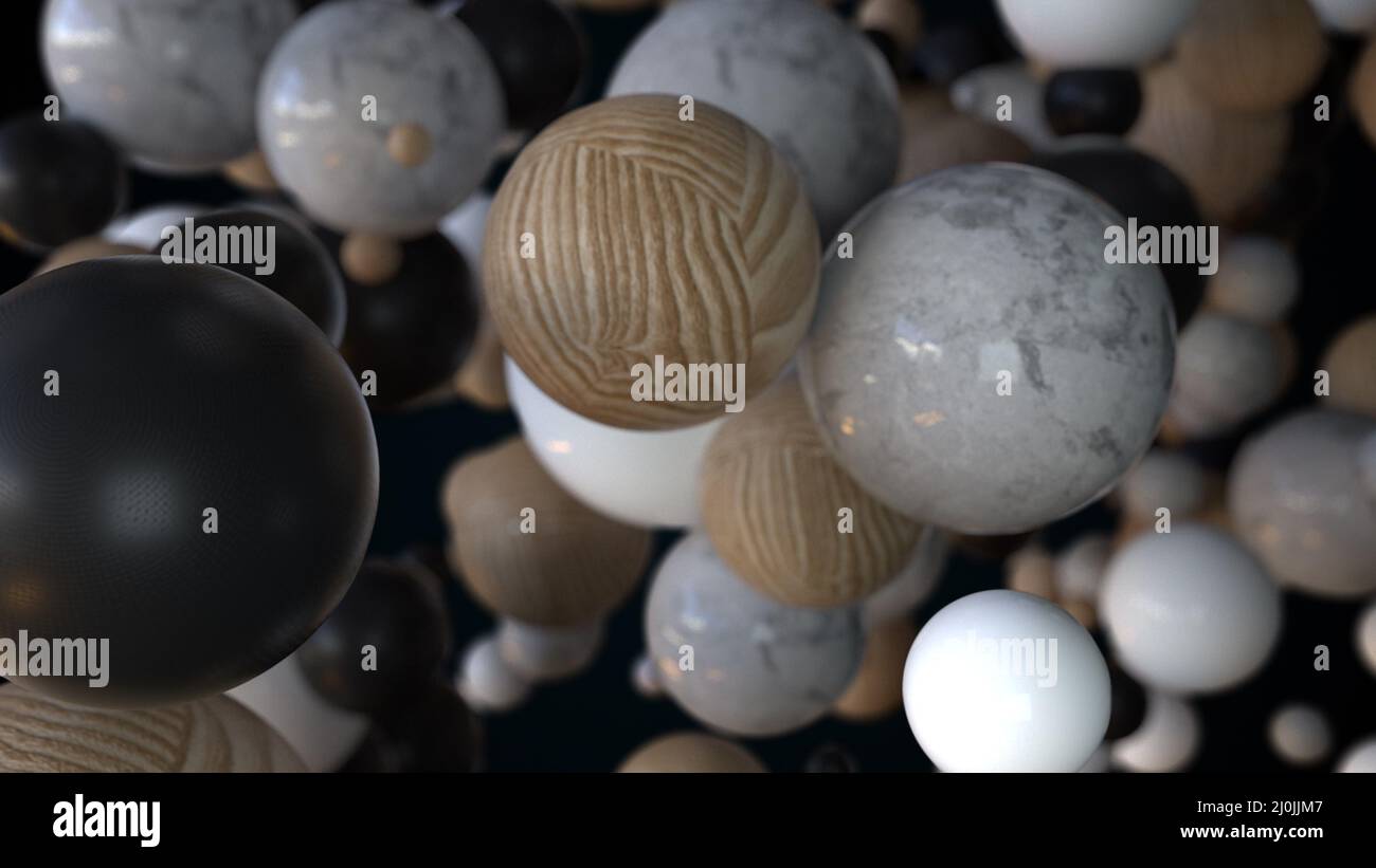 Various spheres flying at random Stock Photo