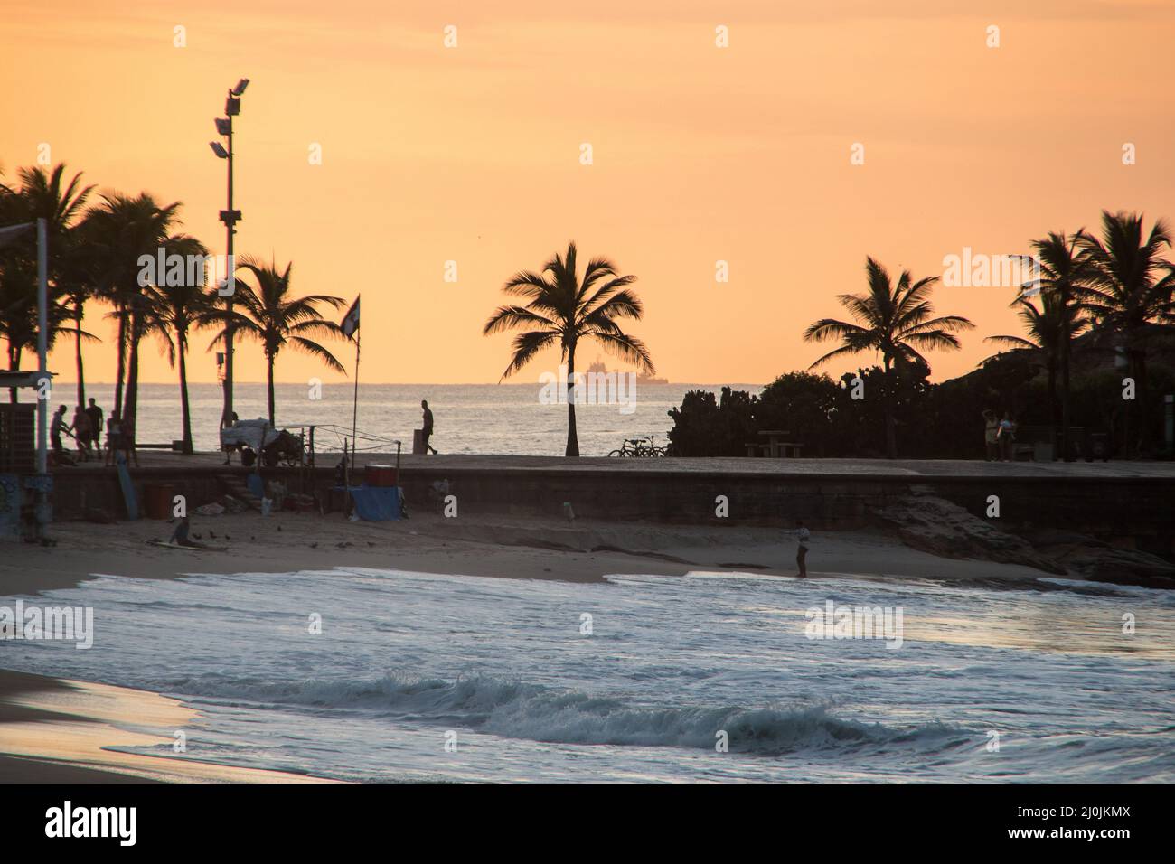 sunrise at arpoador beach in Rio de Janeiro, Brazil. Stock Photo