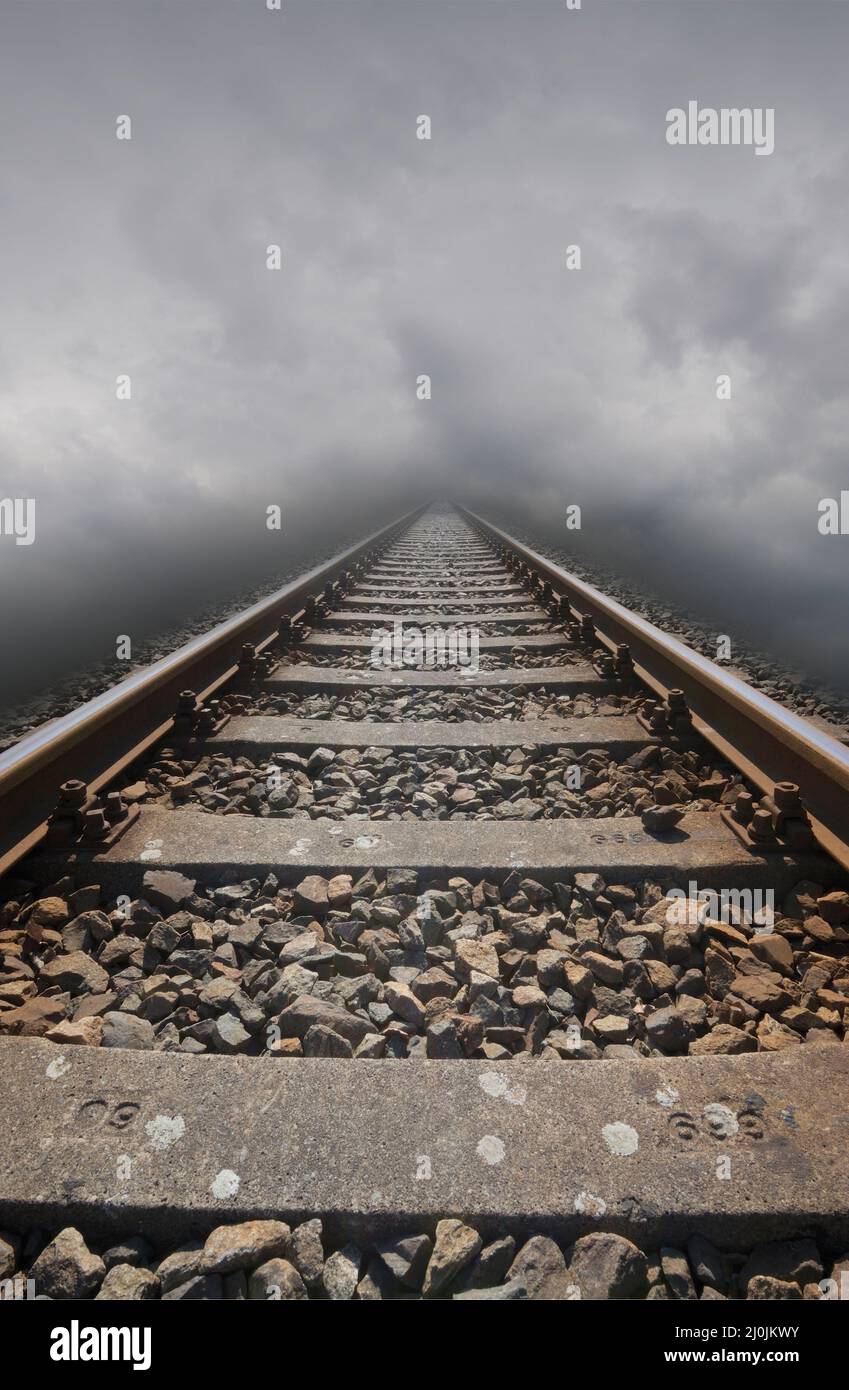 Railway tracks lead nowhere. Stock Photo