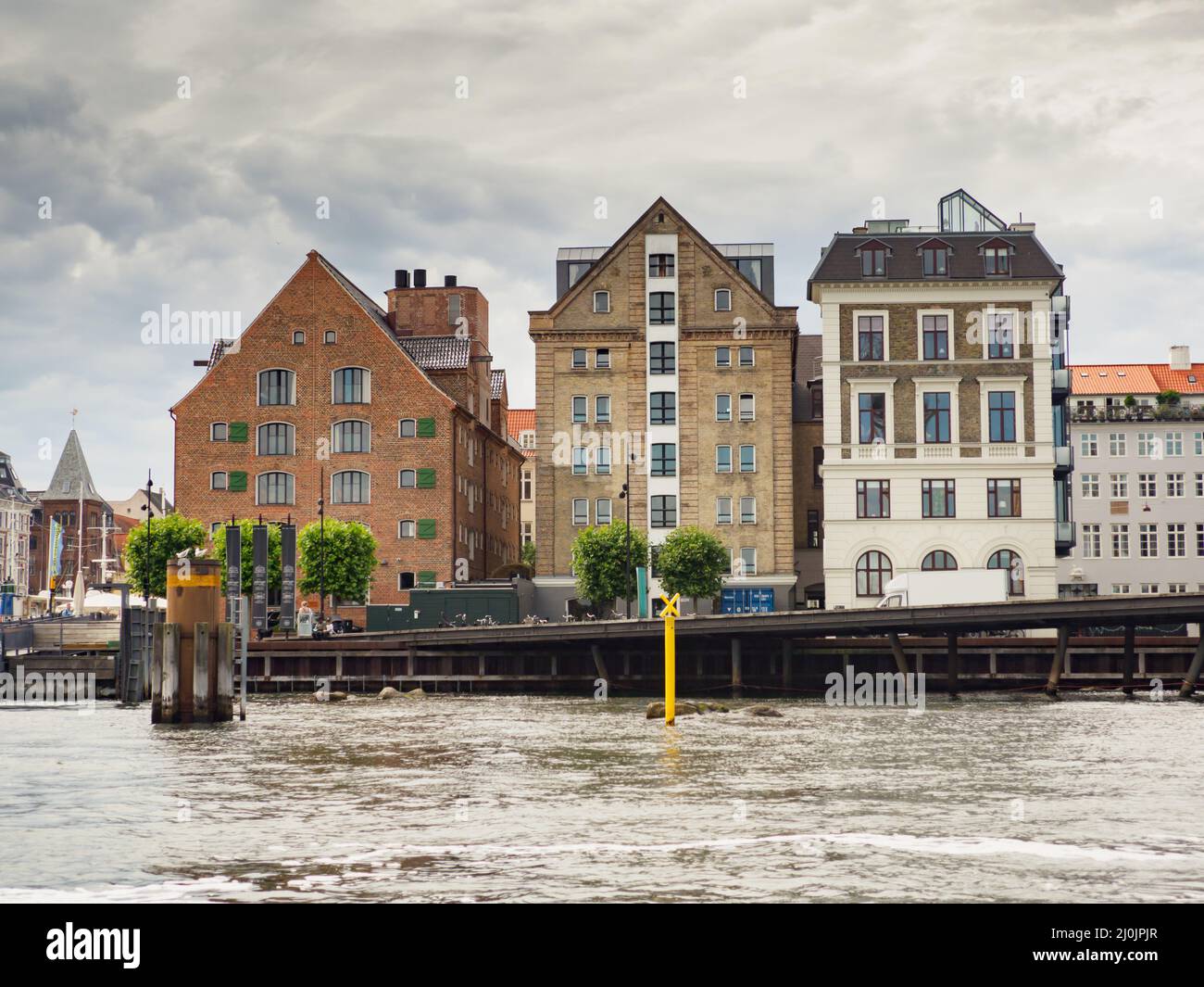 Copenhagen, Denmark July 2021 Different buildings, boats and