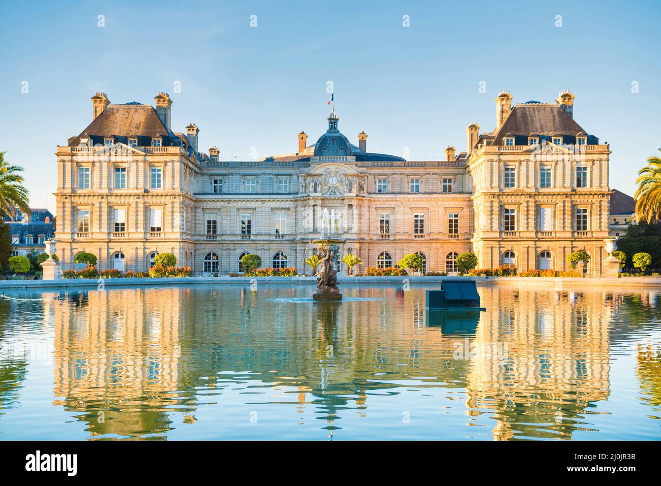 Luxembourg garden with Luxembourg Palace in Paris Stock Photo