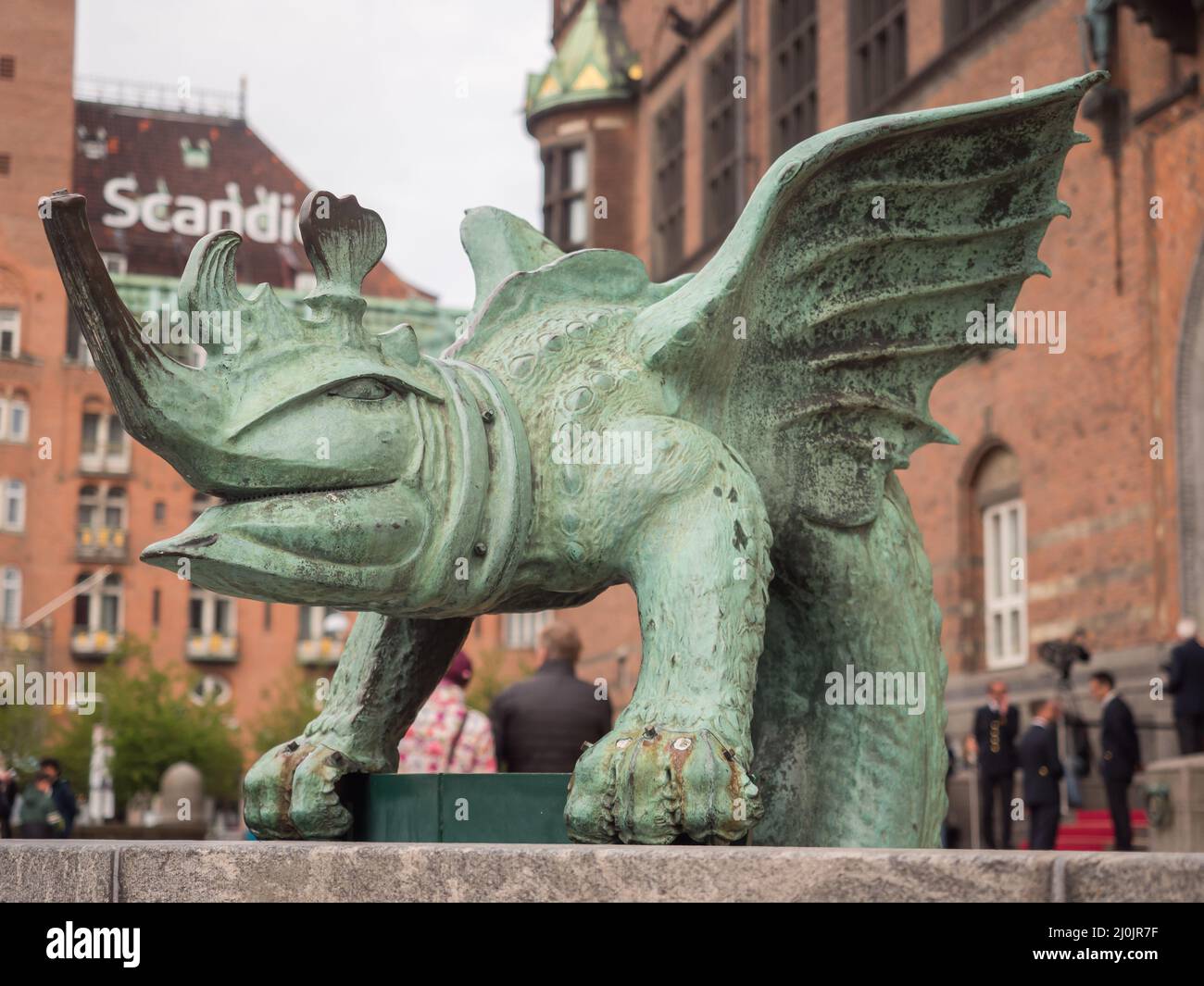 Denmark, Copenhagen - May, 2019: The Dragon Figure outside  in front of Copenhagen City Hall. Europe Stock Photo