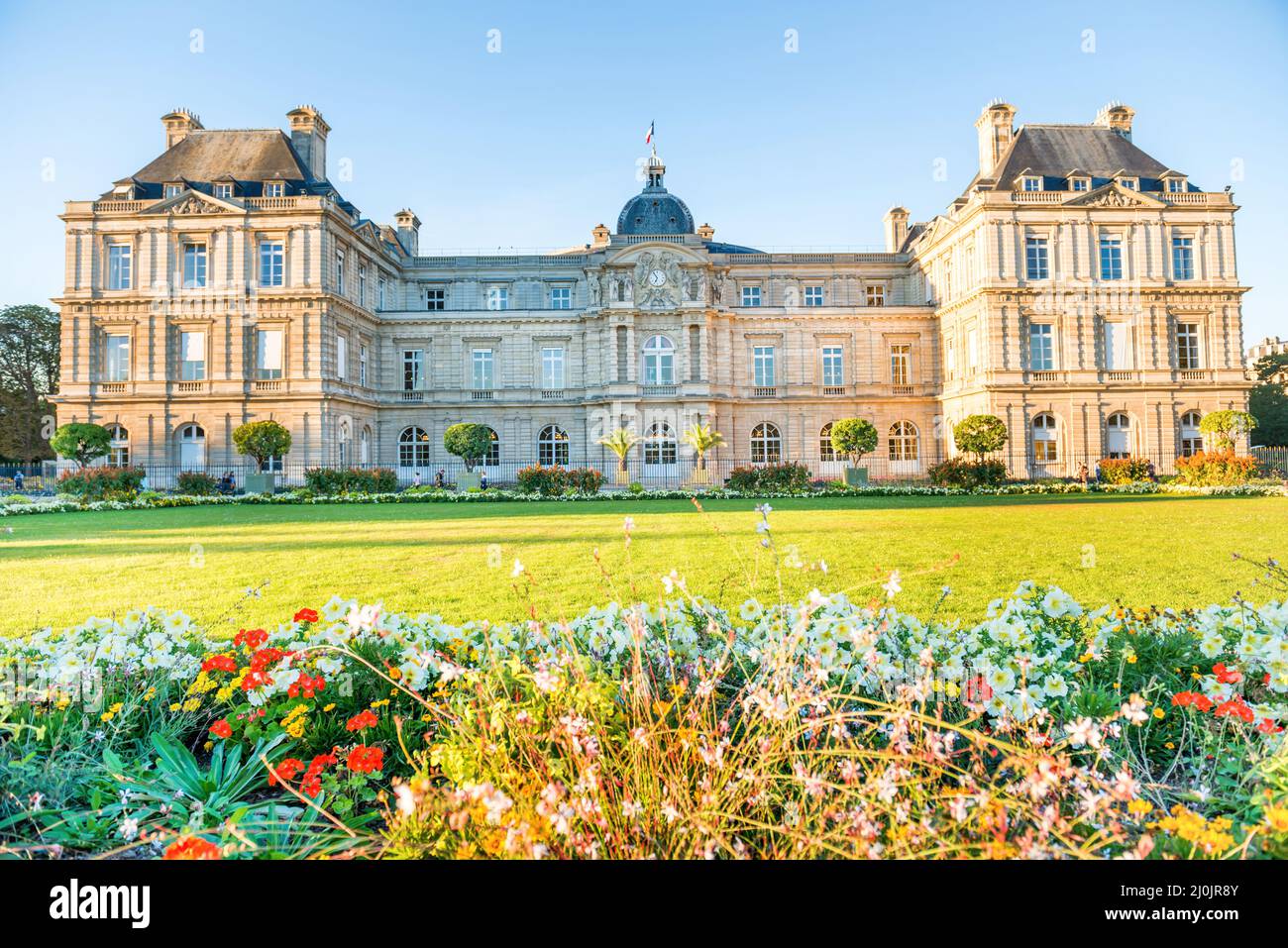 Luxembourg garden with Luxembourg Palace in Paris Stock Photo