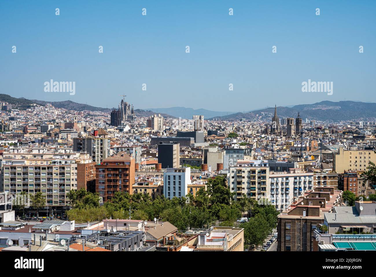 View over Barcelona in Spain from Montjuic mountain Stock Photo