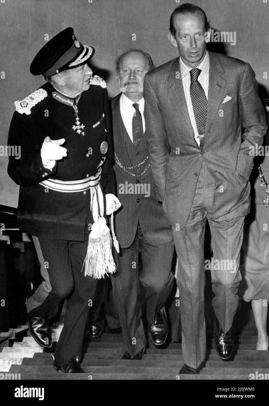 Prince Edward of Kent - The Duke and Duchess of Kent  North East Royal Visits  The Duke of Kent during his visit to Newcastle 11 June 1982 - The Duke with Tyne Wear Lord Lieutenant Sir James Steel arriving at North of England Development Council annual meeting Stock Photo